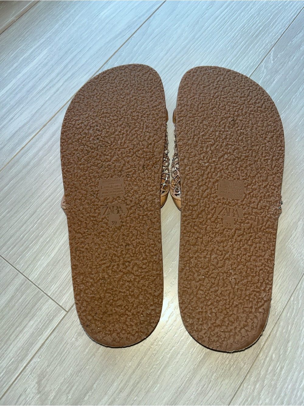 Zara Rhinestone Mesh Flat Slide Sandals Light Beige Size 39 - Picture 5 of 7